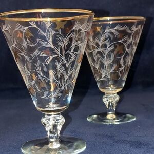 Elegant Gold Rimmed Etched Glasses